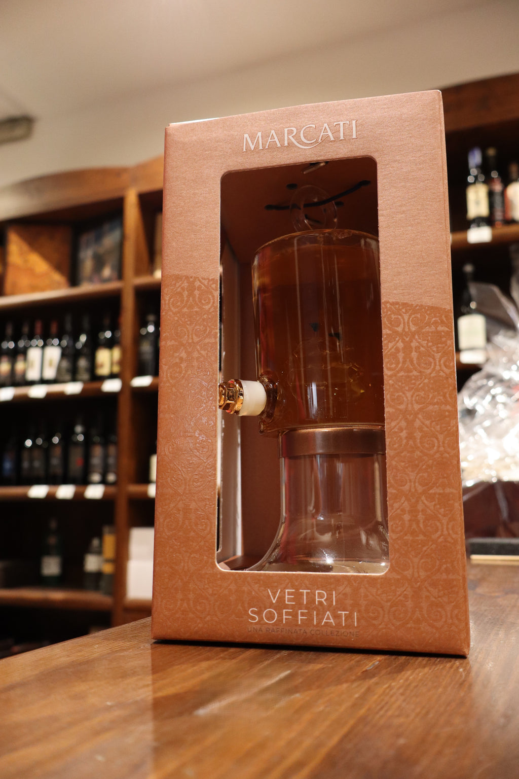 Grappa Barrique in vetro soffiato con spillatore